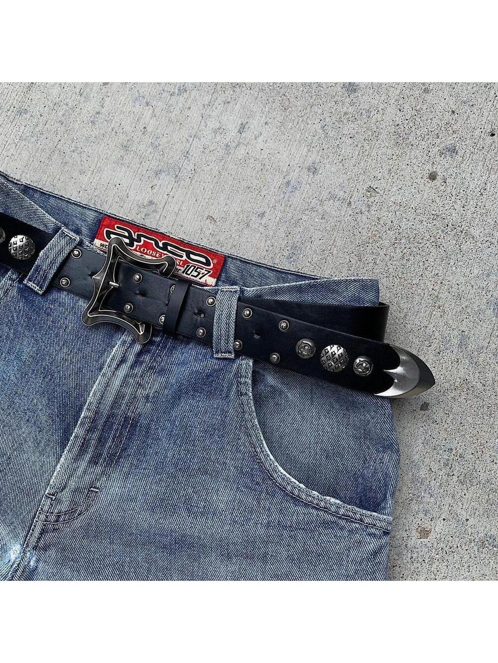 Y2k Cyber Grunge style Black Gothic Belt. Cool grunge style nice square belt